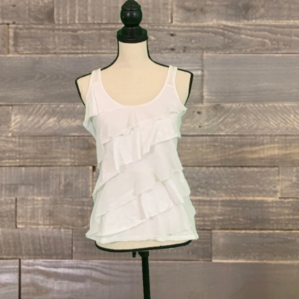 Aeropostale White Ruffle Cute Pretty Tank Top